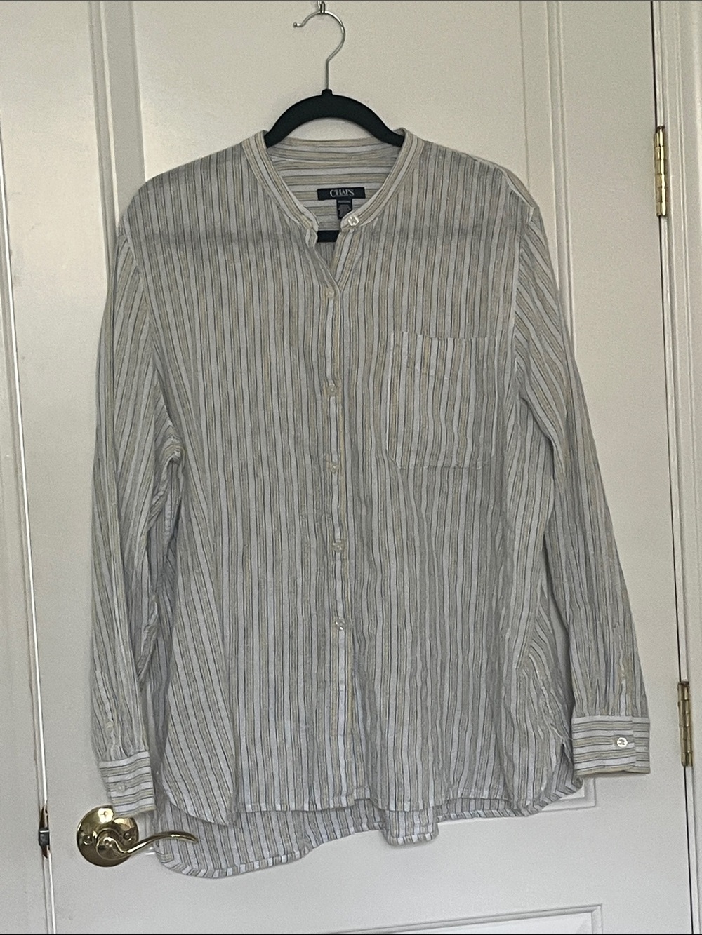 Chaps Men's blue yellow Striped Henley Collar Button-Down Shirt Linen Cotton XXL